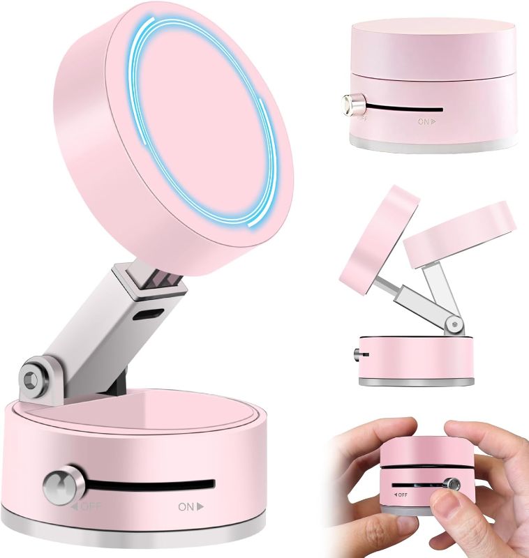 Photo 1 of Vacuum Suction Magnetic Phone Mount,Double Sided Magnetic Suction Cup Phone Mount for Car/Mirror/Smooth Surface Foldable and Retractable Universal Cell Phone Holder Stand Mount for All Phones Pink