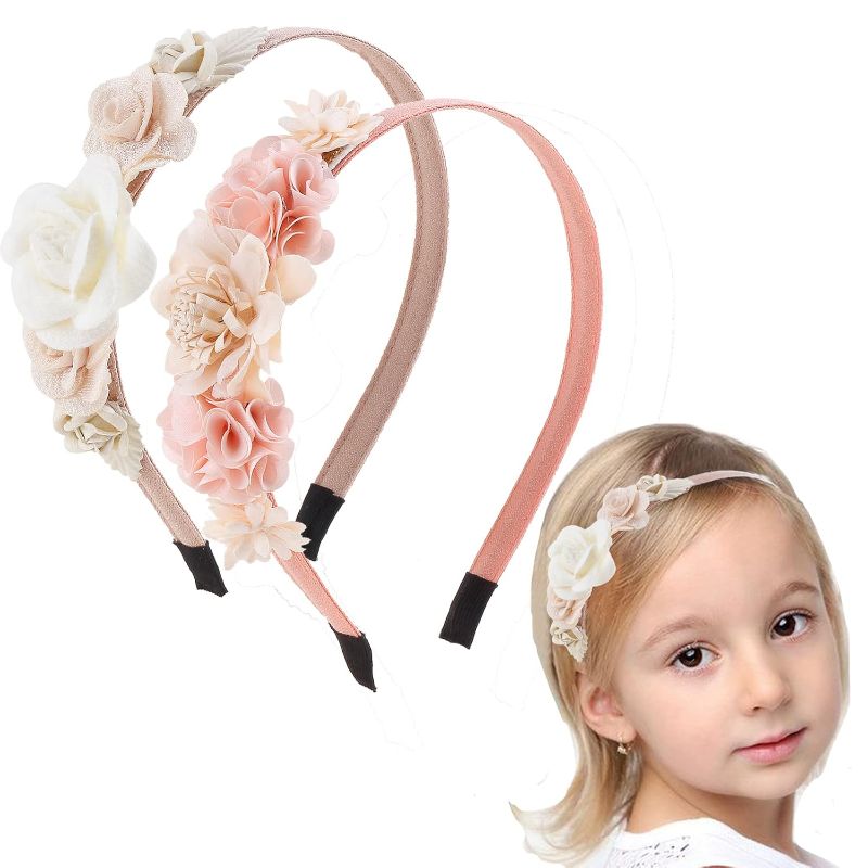 Photo 1 of Floral Hairband Headbands - for Girls Toddlers Kids Plastic Flower Hair Accessories 2 Pack