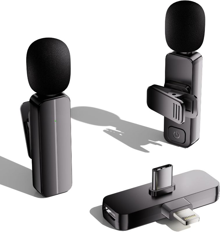 Photo 1 of 2 Pack Wireless Mini Lavalier Lapel Microphone for iPhone,Android Phone(2 in 1) - 65ft Cordless Clip on Dual Mics with Noise Reduction 6H Working Time for Video Recording Vlogging, YouTube,(Black)
