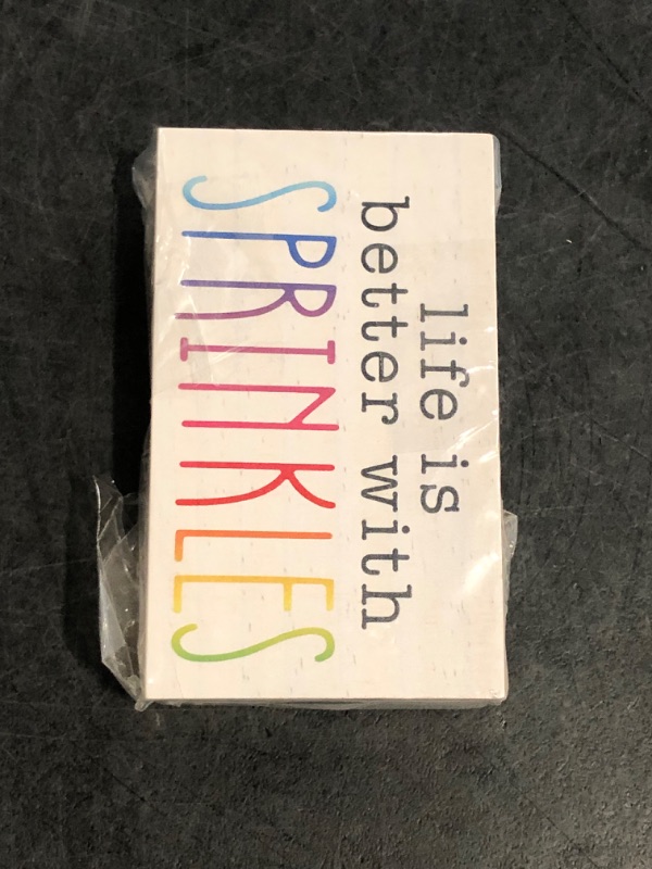 Photo 1 of 5"X3" Wooden Block Sign - Life Is Better With Sprinkles - Pine Wood Plaque, Home & Office Desk Decor, Room Tabletop Ornament, Shelf Supplies, Decorative Housewarming Gift - A09