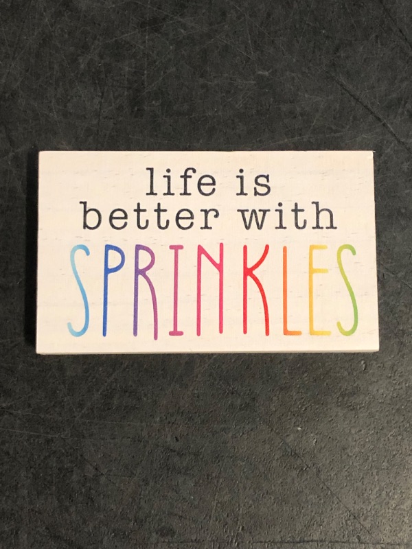 Photo 1 of 5"X3" Wooden Block Sign - Life Is Better With Sprinkles - Pine Wood Plaque, Home & Office Desk Decor, Room Tabletop Ornament, Shelf Supplies, Decorative Housewarming Gift - A09