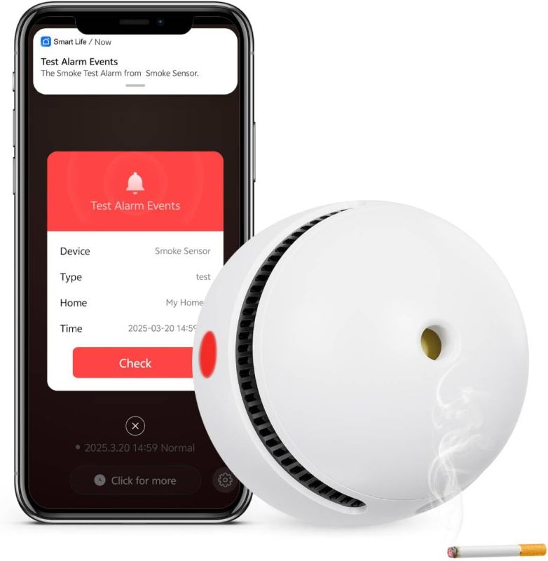 Photo 1 of 1 Pack Interconnected Smart Smoke Detector Smoke Alarm Bluetooth Real-Time App Alerts, Wi-Fi Smoke Detector Fire Detectors for Home Connectivity & 10-Year Battery Life & Multi-User Binding