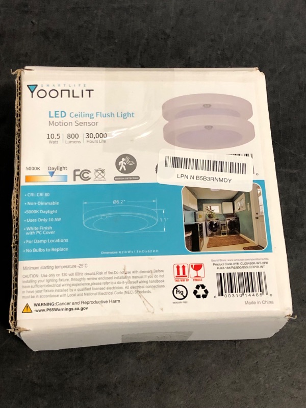 Photo 1 of YoonLIT Flush Mount PIR Motion Sensor LED Ceiling Light, 6.2 Inch 10.5W 800 Lumen, Motion Activated Ceiling Fixture for Closet, Garage, Doorway, Stairway, Hallway, White Finish 5000K 2-Pack