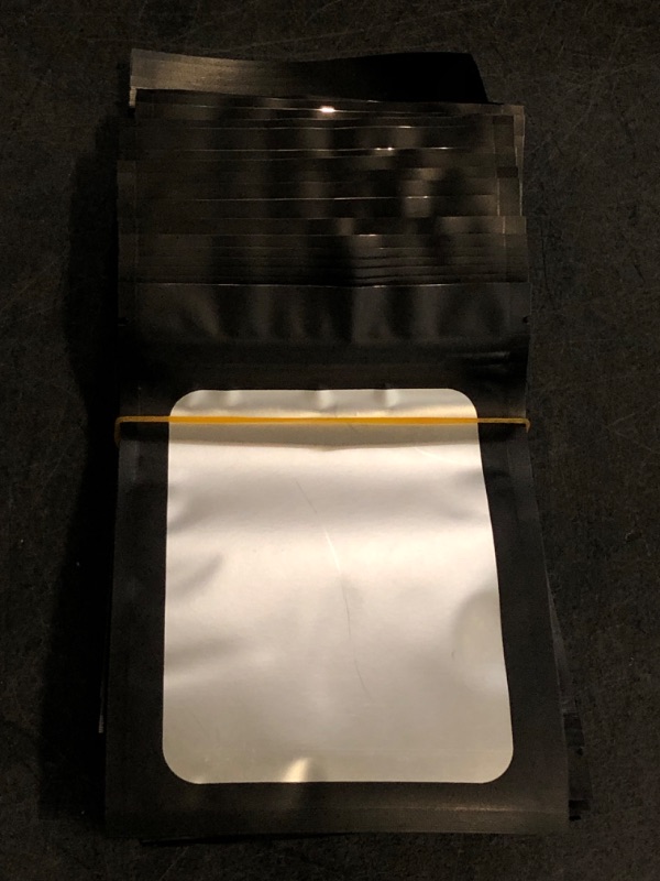 Photo 1 of 100 Pieces Resealable Mylar Bags with Clear Window Smell Proof Bags Packaging Bags Foil Pouch Zip Bag for Food Self Sealing Storage Supplies (Black, 2.75×3.93 inches)