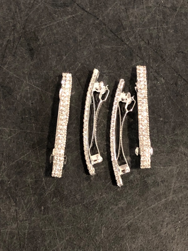 Photo 1 of 4 Pcs Crystal Hair Barrette Sparkly Rhinestone Hair Clip French Design Bridal Bling Rhinestone Clips Ponytail Holder Side Clips