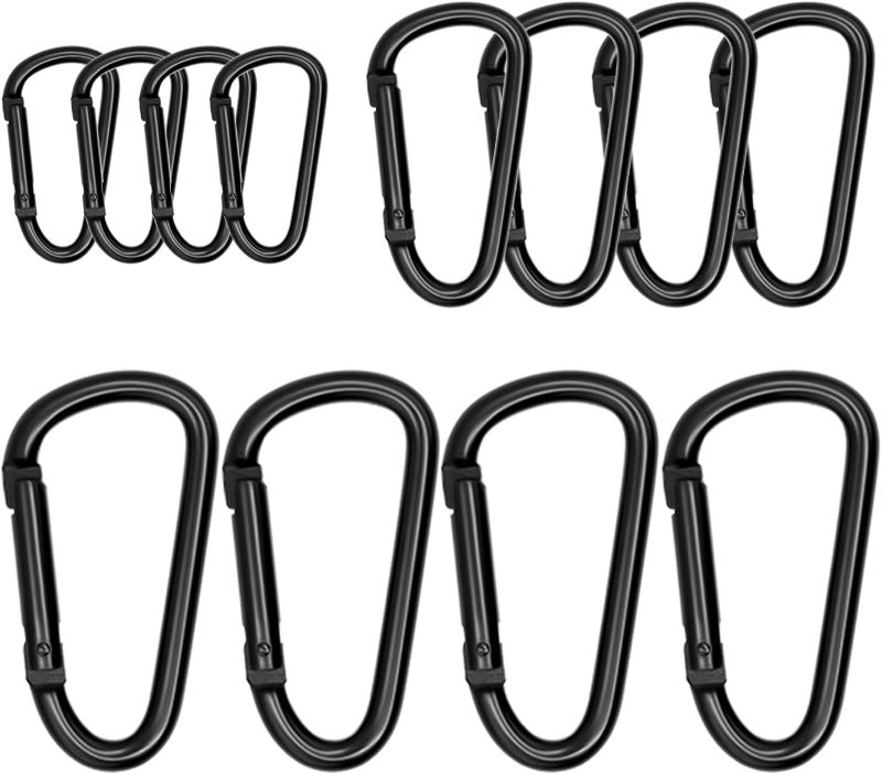 Photo 1 of Black Carabiner Clip, Includes Mini 2 Inch Carbineers, Small 2.3" D Ring Clip, Large 3 Inch Carabiner Heavy Duty, Aluminum Caribiner Keychain Hook for Backpack Hiking Camping