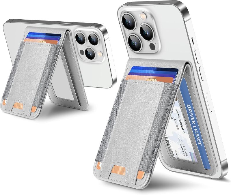Photo 1 of 2-in-1 Magsafe Wallet, Adjustable Phone Stand, Open ID Window, Magnetic Wallet for iPhone 16/15/14 Pro Max/14 Pro/14/14 Plus/13/12 Series, 9 Cards Holder, Vegan Leather, Gray