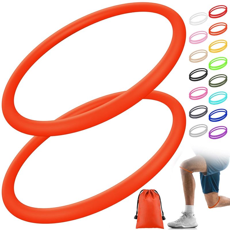 Photo 1 of 2 Pcs Silicone Patella Knee Band for Basketball Patella Tendon Support Knee Pain Running Tendon Brace Support Strap (Orange,M)