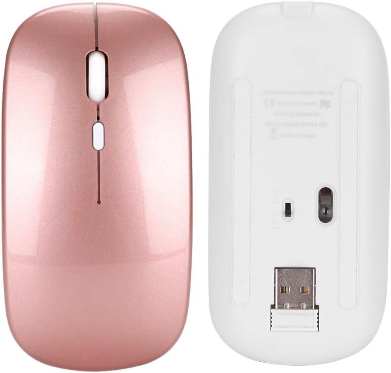 Photo 1 of Ergonomic Wireless Rechargeable Silent Mouse 2.4G with USB Receiver Silver for PC Laptops TabletsABS Material 1200dpi High Precision Up to 5 Million Times Lifespan (Rose Gold)