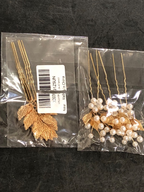 Photo 1 of 6PCS Gold Leaf Wedding Hair Pins Pearl Hair Jewelry Accessories Flower Headpiece Crystal Vintage Elegance Wedding Hair Styling Pins for Women Brides Bridesmaids and Flower Girls