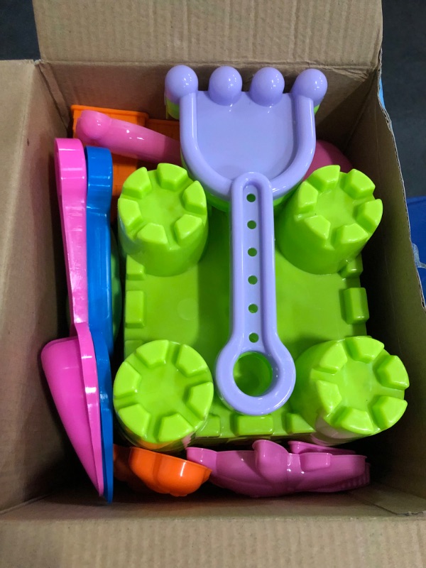 Photo 1 of Beach Toys for Kids Toddlers, Sand Castle Toys with 4 Sand Bucket and Shovels, Mesh Bag & Molds, Ice Cream Travel Sandbox for Beach Sandbox for Toddlers Kids Baby Boys Girls Age 3-10