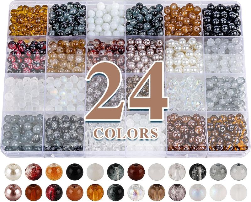 Photo 1 of XSEINO About 1200PCS 6mm Glass Beads Bracelet Making Kit,24 Assorted Black and White Series Colorful Crystal Beads for Bracelet and Jewelry Making and DIY Crafts,Friendship Bracelets
