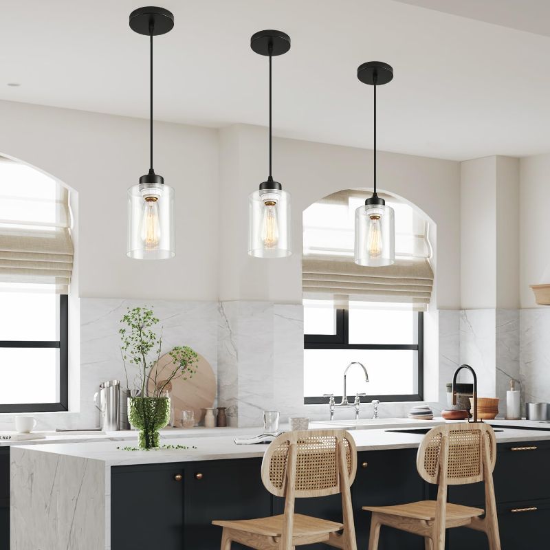 Photo 1 of Modern Black Farmhouse Pendant Light with Glass Shade,Industrial Pendant Lighting, Adjustable Hanging Light Fixtures, Farmhouse Pendant Lighting
