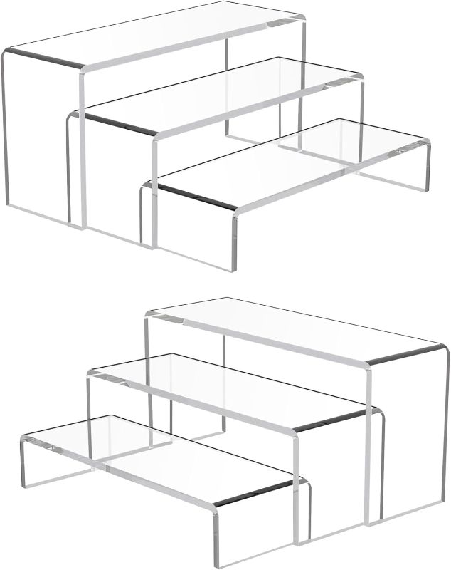Photo 1 of Goabroa Acrylic Display Risers, 2 Sets 6 Pcs Rectangular Risers Display Stands, 4mm Thick Display Stands for Vendor Events, Acrylic Shelves for Lego Display, Cupcake, Perfume
