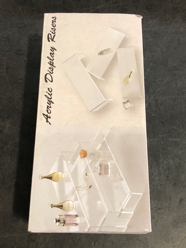 Photo 1 of Goabroa Acrylic Display Risers, 2 Sets 6 Pcs Rectangular Risers Display Stands, 4mm Thick Display Stands for Vendor Events, Acrylic Shelves for Lego Display, Cupcake, Perfume
