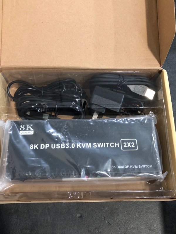 Photo 1 of 8K HDMI KVM Switch 2 Monitors 2 Computers Support 8K@60Hz 4K@60Hz, Dual Monitor KVM Switcher PC Extended Display for 2 Port Share 4 USB 3.0 Keyboard Mouse Hard Drives Printe with Desktop Controller