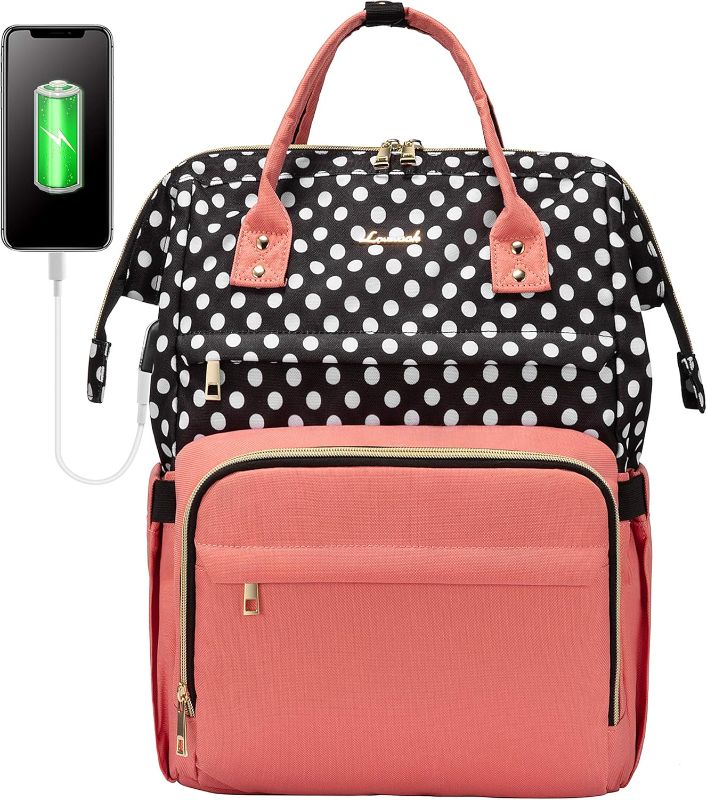 Photo 1 of LOVEVOOK Laptop Backpack for Women Work Laptop Bag Stylish Teacher Backpack Business Computer Bags College Laptop Rucksack, Polka-Pink