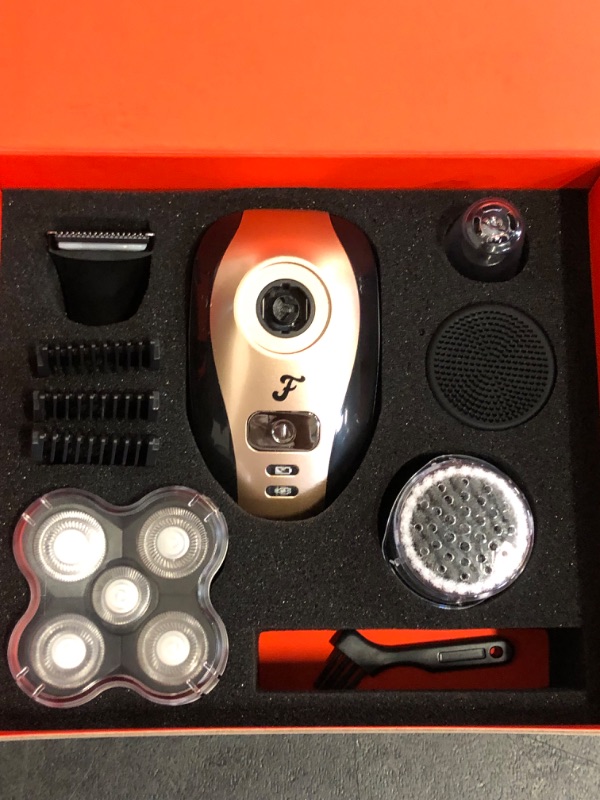 Photo 1 of FlexSeries Pro Electric Head & Body Shaver - Mens Cordless Rechargeable Wet/Dry Skull Bald Head Back & Groin Waterproof Razor with Rotary Blades, Clippers, Nose Trimmer, Brush, Massager