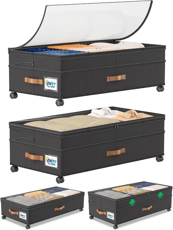 Photo 1 of 2Pack Under Bed Storage with Wheels, Scalable Under Bed Shoe Storage Containers, Clothes Organizer & Bedroom Furniture Organizers (Upgraded Style)