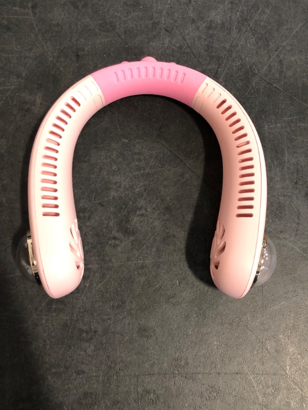 Photo 1 of Cute Cartoon Neck Fan for Kids Children Girls Boys, Portable USB Rechargeable Bladeless Neckband Fan with 3 Speeds & Night Light, Lightweight Hands Free Wearable Fan, Gift Pink2