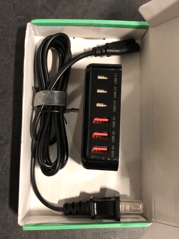 Photo 1 of USB C Fast Charger, 100W GaN 6 Port Type USB C Charging Station Hub Block Cube, Wall Charger Power Strip Adapter Plug for iPad iPhone 16 15 14 13 12 Pro Max Pixel Note Galaxy, 5ft Cord