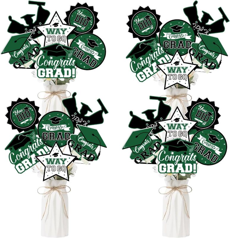 Photo 1 of 24Pcs Graduation Party Decorations Class of 2025, Graduation Centerpieces for Tables, 2025 Congrats Grad Party Centerpiece Stick Table Toppers for Graduation Party Supplies (Green)