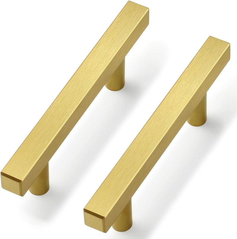 Photo 1 of 30 Pack Gold Cabinet Handles 3 Inch Brushed Brass Cabinet Pull Modern Square Drawer Pulls Brass Gold Dresser Pulls Hardware Kitchen Handles for Cabinets and Drawers, 5" Total Length