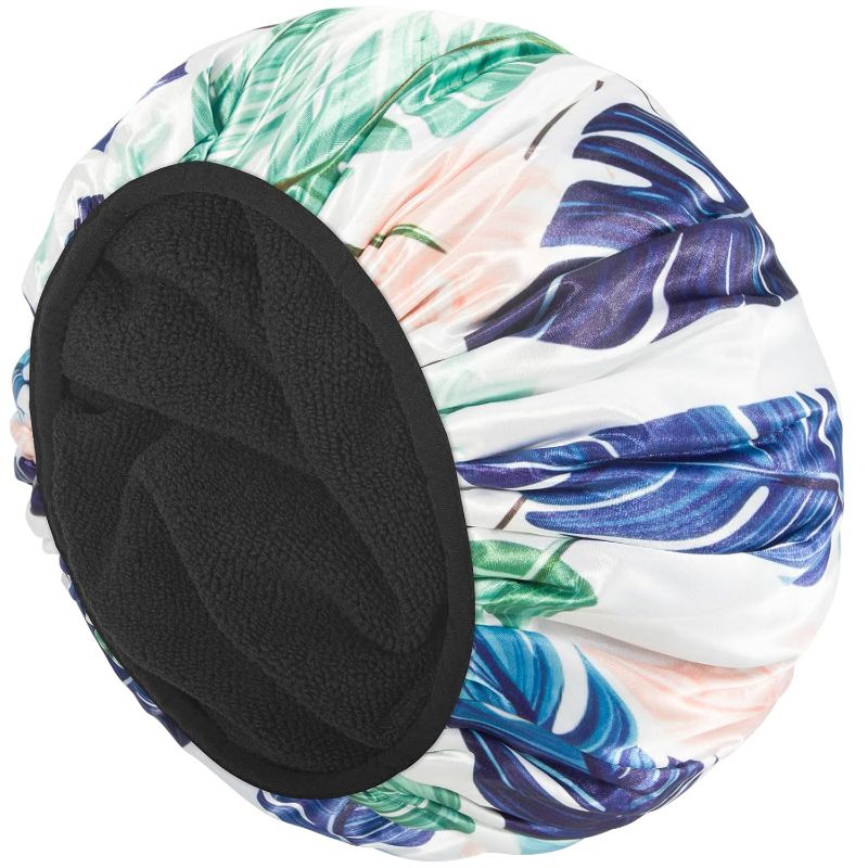 Photo 1 of Auban Shower Cap, Terry Lined Shower Caps, 3 Layer Large Shower Cap, Terry Cloth Reusable Shower Caps for Long Thick Hair, Waterproof Hair Cap