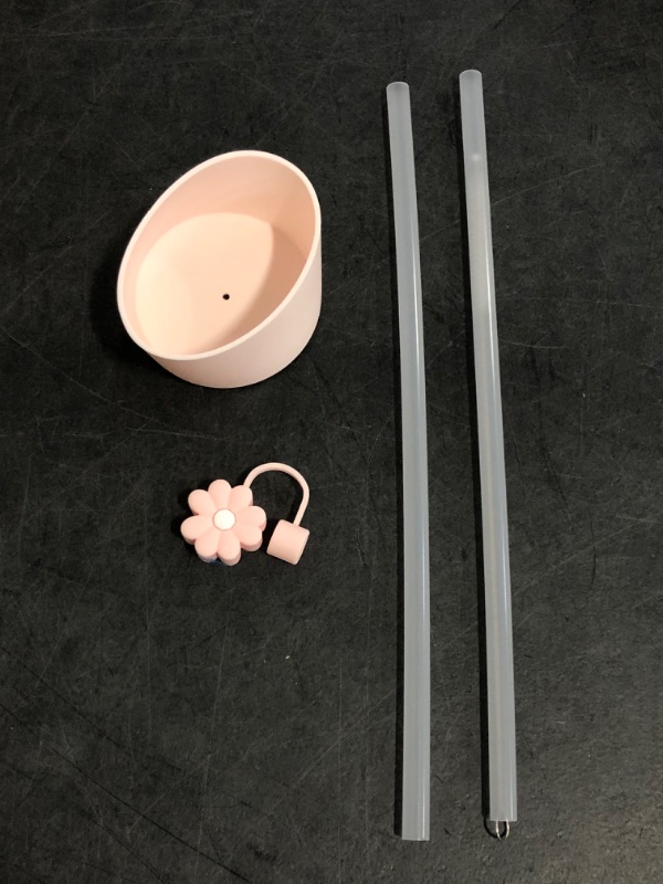 Photo 1 of One Stanley Bottom Cover, One Flower Straw Topper, 2 Straws and One Straw Cleaner 