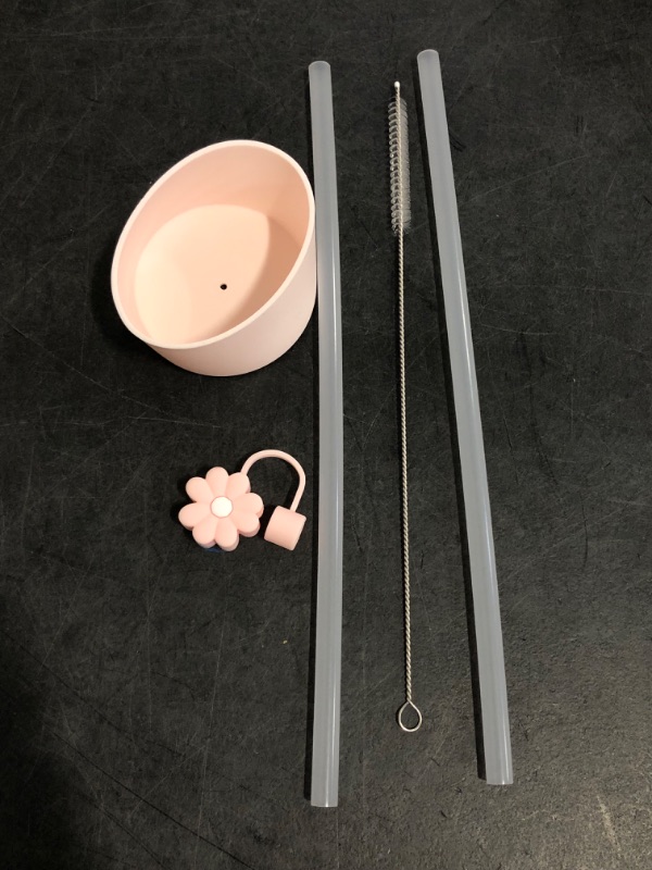 Photo 1 of One Stanley Bottom Cover, One Flower Straw Topper, 2 Straws and One Straw Cleaner