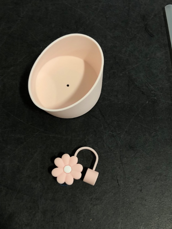 Photo 1 of One Stanley Bottom Cover, One Flower Straw Topper, 2 Straws and One Straw Cleaner 