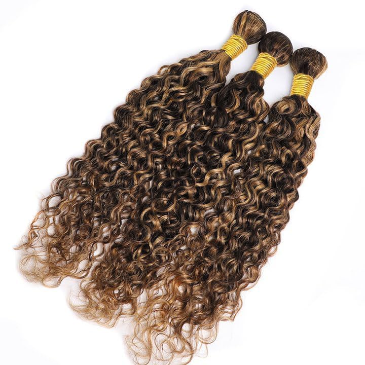 Photo 1 of Brazilian Human Hair Bundles Highlight P4/30 18 20 22 Inch Water Wave Bundles Human Hair 11A Unprocessed Virgin Weave Bundles 