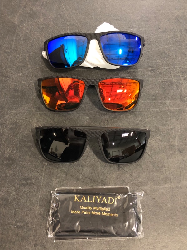 Photo 1 of KALIYADI Polarized Sunglasses for Men and Women, Mens Sun Glasses with UV Protection for Driving Fishing Golf (3 Packs)