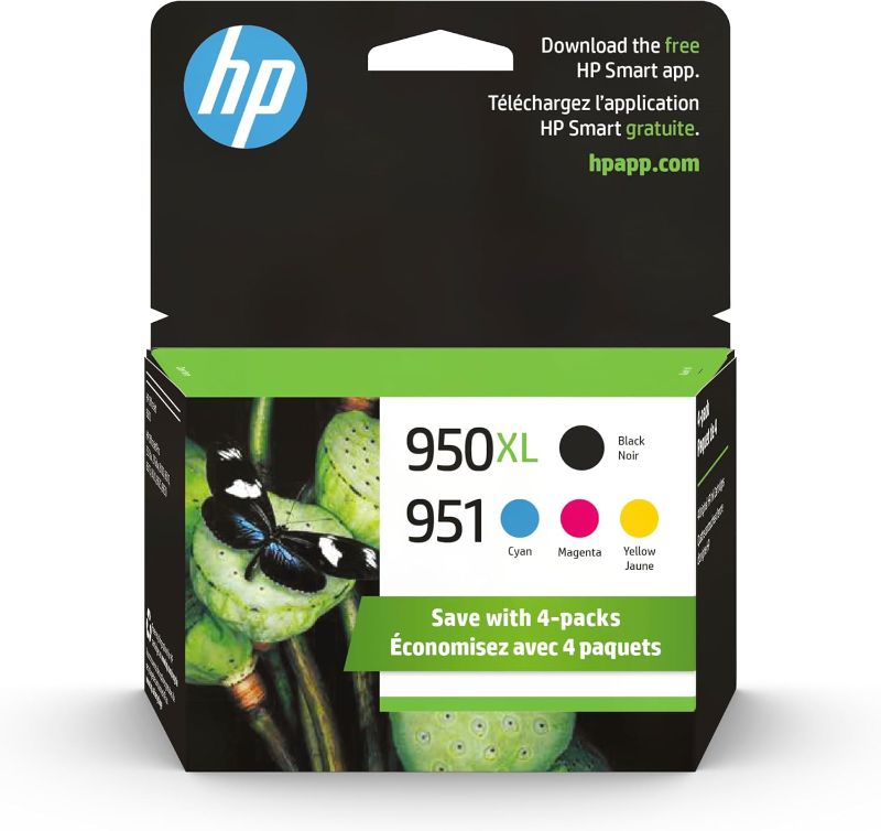 Photo 1 of HP Original 951 Cyan, Magenta, Yellow / 950XL Black Ink Cartridges (4-Pack) | Works OfficeJet 8600 Series OfficeJet Pro 251dw, 276dw, 8100, 8600 Series | Eligible for Instant Ink | C2P01FN