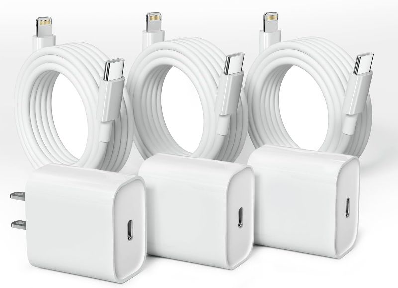 Photo 1 of 20W USB C Fast Charger Block with 6FT Type C Lightning Cable USB Wall Charger Block Adapter Compatible for iPhone 14/13/12/11/XS/XR/X/8/7/SE2022/iPad 3-Pack