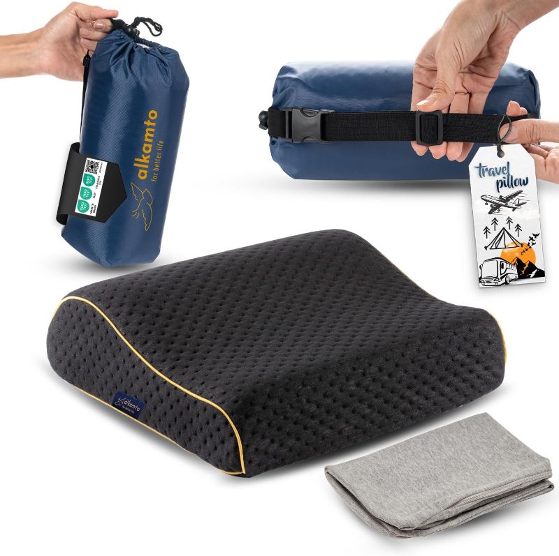 Photo 1 of Memory Foam Pillow for Travel and Camping with Extra Cotton Cover – Easy to Carry Portable Bag