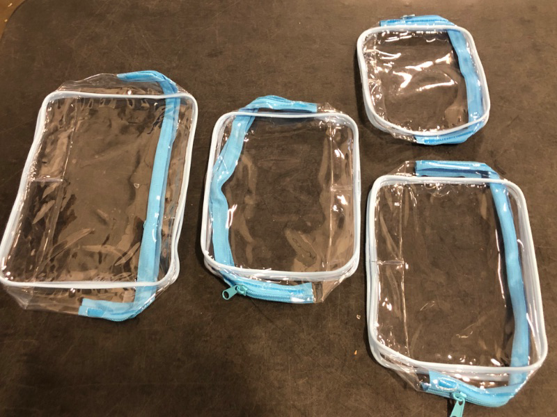 Photo 1 of AURUZA 4 Pack Clear Toiletry Bag,Portable Travel Makeup Bags with Zipper, TSA Approved Clear Organizer Bags, PVC Cosmetic Pouch for Airport Airline Compliant (4 Packs Blue)