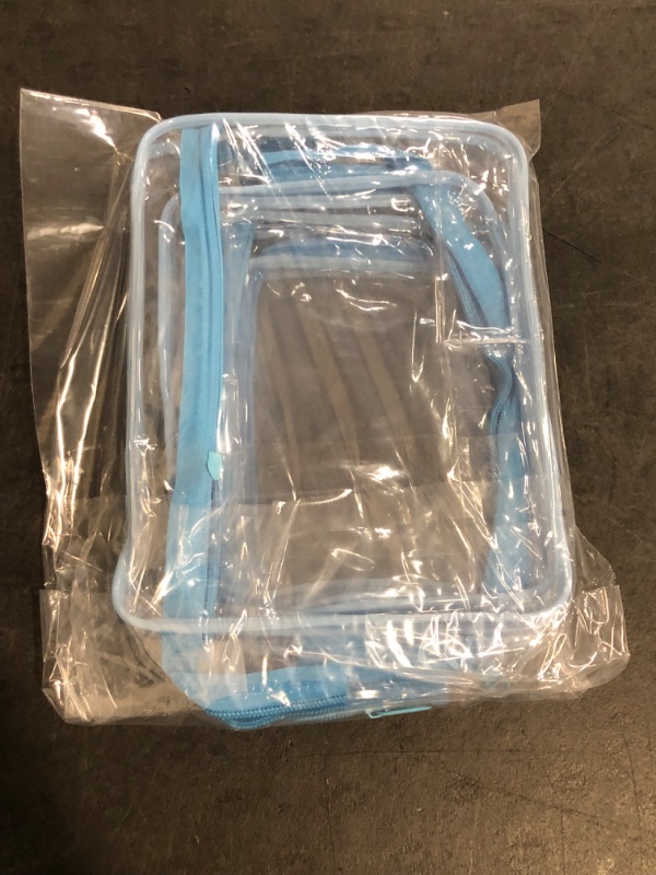 Photo 1 of AURUZA 4 Pack Clear Toiletry Bag,Portable Travel Makeup Bags with Zipper, TSA Approved Clear Organizer Bags, PVC Cosmetic Pouch for Airport Airline Compliant (4 Packs Blue)