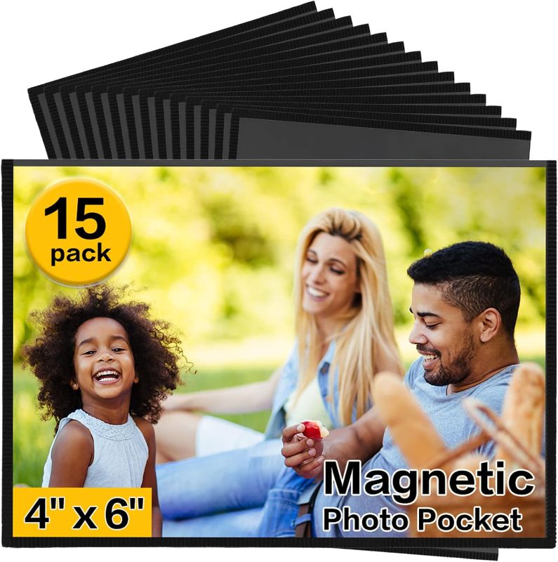 Photo 1 of YixangDD 15 Pack Magnetic Picture Frame, 4 x 6 Inches Fridge Magnetic Photo Frames, Magnetic Photo Frames for Refrigerator, Home, School, Office (Black)
