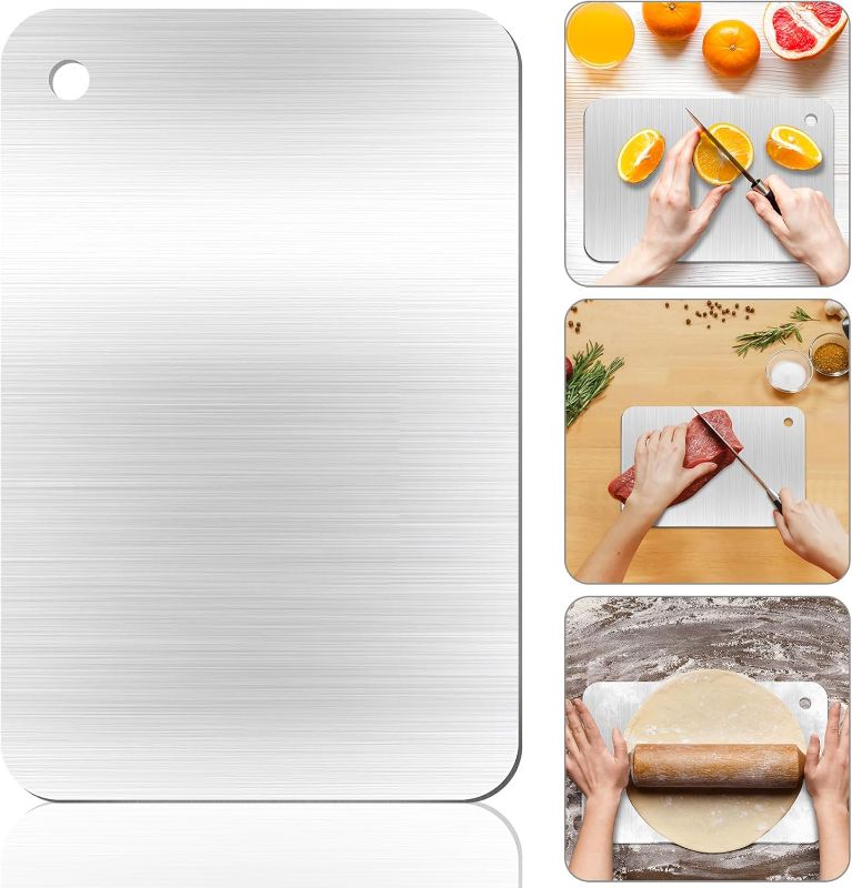 Photo 1 of Titanium and Stainless Steel Cutting Boards for Kitchen - Food Grade, Non-Stick Chopping Board for Meat, Fruit, Vegetables - Dishwasher Safe (12 x 8 in)
