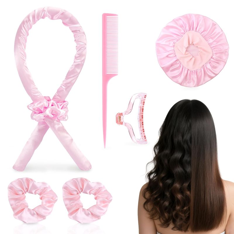 Photo 1 of Heatless Hair Curler with Silk Bonnet Wrap – No Heat Hair Rollers for Long Hairs– Effortless Curls with Soft, Durable Headband Curling rod Set –Achieve Wavy and Heatless Curls Overnight