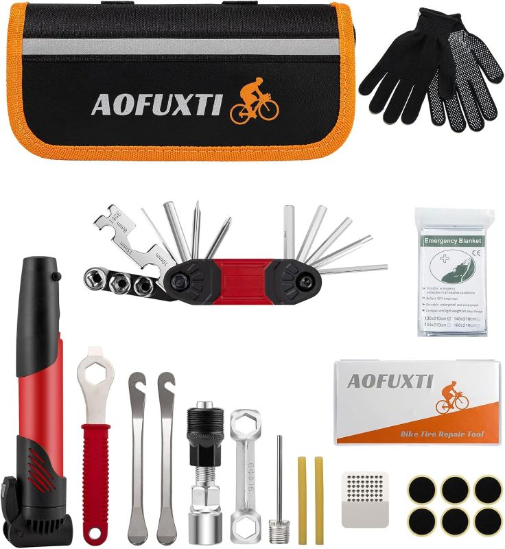 Photo 1 of Bicycle Tire Patch Repair Kit, Bike Chain Repair Wrench, Essential Mini Pump, Portable Adult Bicycle Toolkit Accessories,Tool Kit for Camping Travel, Best Gifts for Men and Women