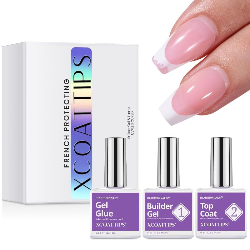 Photo 1 of Nail Tips Builder Gel Set - 15ml Nail Tip Builder Gel 15ml Top Coat with Gel Nail Glue for French Tip Gel Nails 30+Days Long Lasting