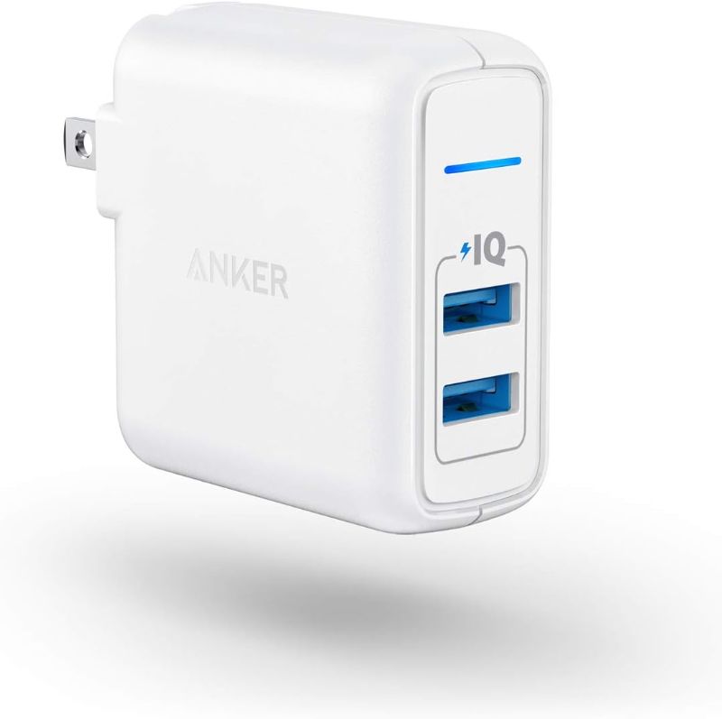 Photo 1 of USB Charger, Anker Elite Dual Port 24W Wall Charger, PowerPort 2 with PowerIQ and Foldable Plug for iPhone 15/14/13/12/11 Series, iPad Pro/Air 2/Mini 3/Mini 4, Samsung S4/S5, and More