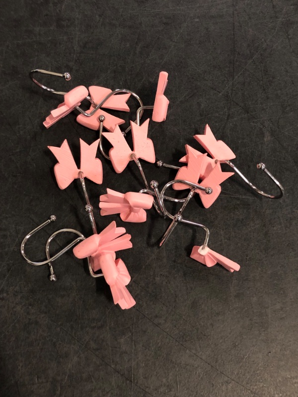Photo 1 of Bow Shower Curtain Hooks, 12 Pack Decorative Resin Knots, Rustproof Rings for Bathroom Bedroom Living Room Baby Room Nursery Art Decors (Pink)