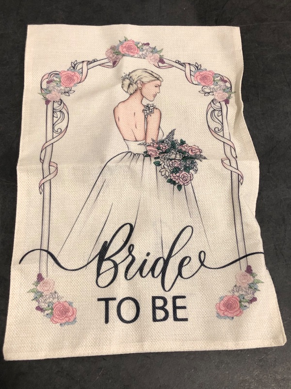 Photo 1 of Bride to Be Wedding Garden Flag Double Sided, Mrs Gift Wedding Bride Shower Bachelorette Party Banner Garden Flag Yard Outdoor Decor Sign, Burlap 12 x 18"