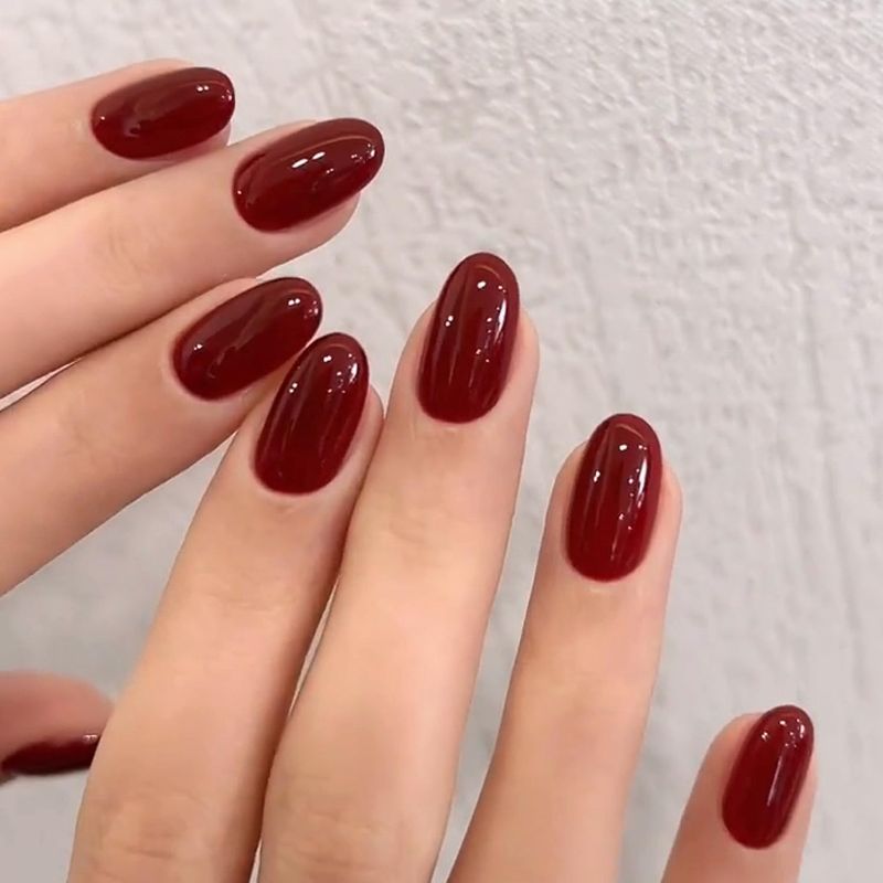 Photo 1 of Modelones Short Press On Nails, 32Pcs 16 Sizes Oval Fake Nails with Nail Glue, Adhesive Tabs, Nail File, Prep Pad, Manicure Stick, Cherry Red