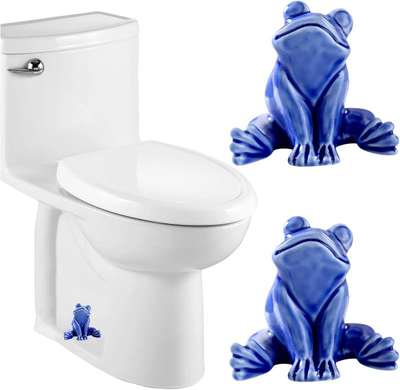 Photo 1 of Ceramic Frog Toilet Bolt Covers Decorative, Set of 2 Tall Toilet Bolt Caps,Cute Frog Toilet Screw Cover Caps, Toilet Caps for Bottom of Toilet for Bathroom Decor, Easy to Install (B - Blue)