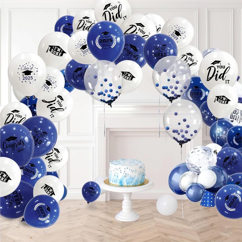 Photo 1 of 100 Pcs 12 inches Pastel Balloon Navy Blue Graduation Decorations 2025 Class of 2025 Balloon Garland Arch Kit Diy Balloon Bouquet Garland Kit Ideal for Blue Graduation Party Decorations (grad)