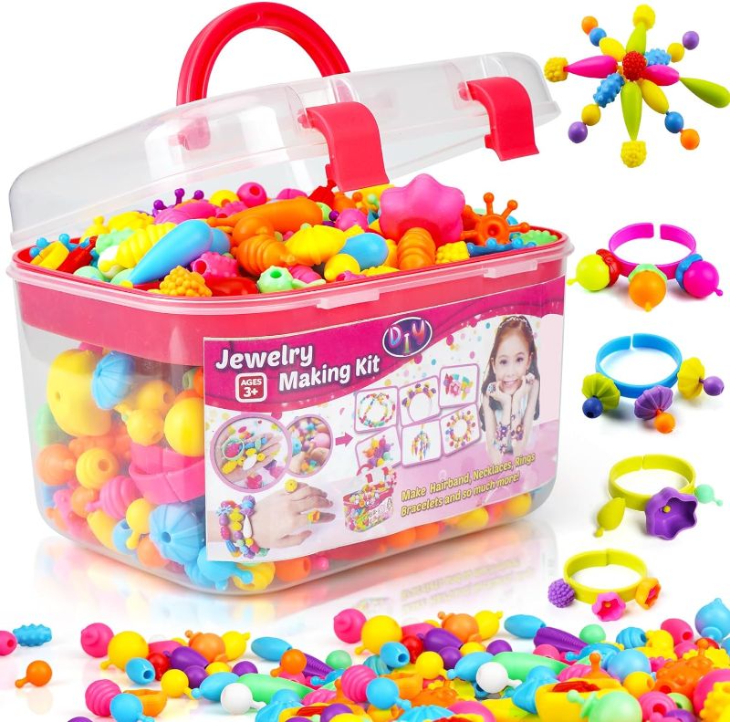 Photo 1 of FUNZBO 520+ Snap Pop Beads - Jewelry Making Kit, Arts and Crafts for Kids Ages 4-8, Toys for 3 4 5 6 Years Old Girls Birthday Gifts Ideas, Bracelet Necklace Ring Snap Set for Little Girls